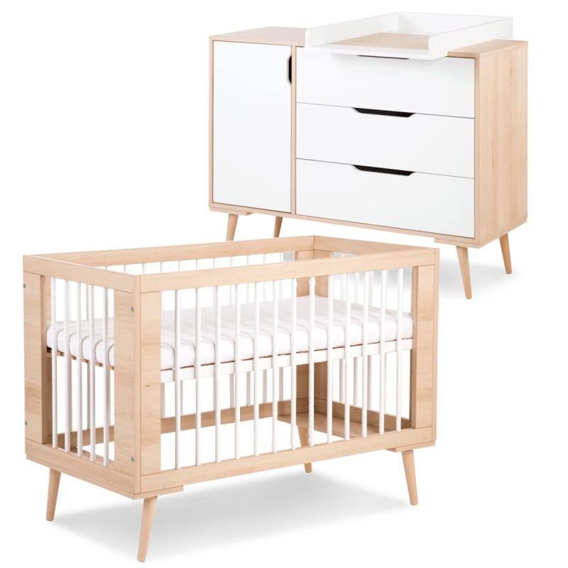 SOFIE Ensemble chambre bébé commode à langer et lit 120x60 style scandinave